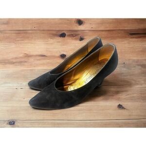 vtg 90s classic Womens Yves Saint Laurent Suede Pumps Sz 7.5 Black Slip On Heels